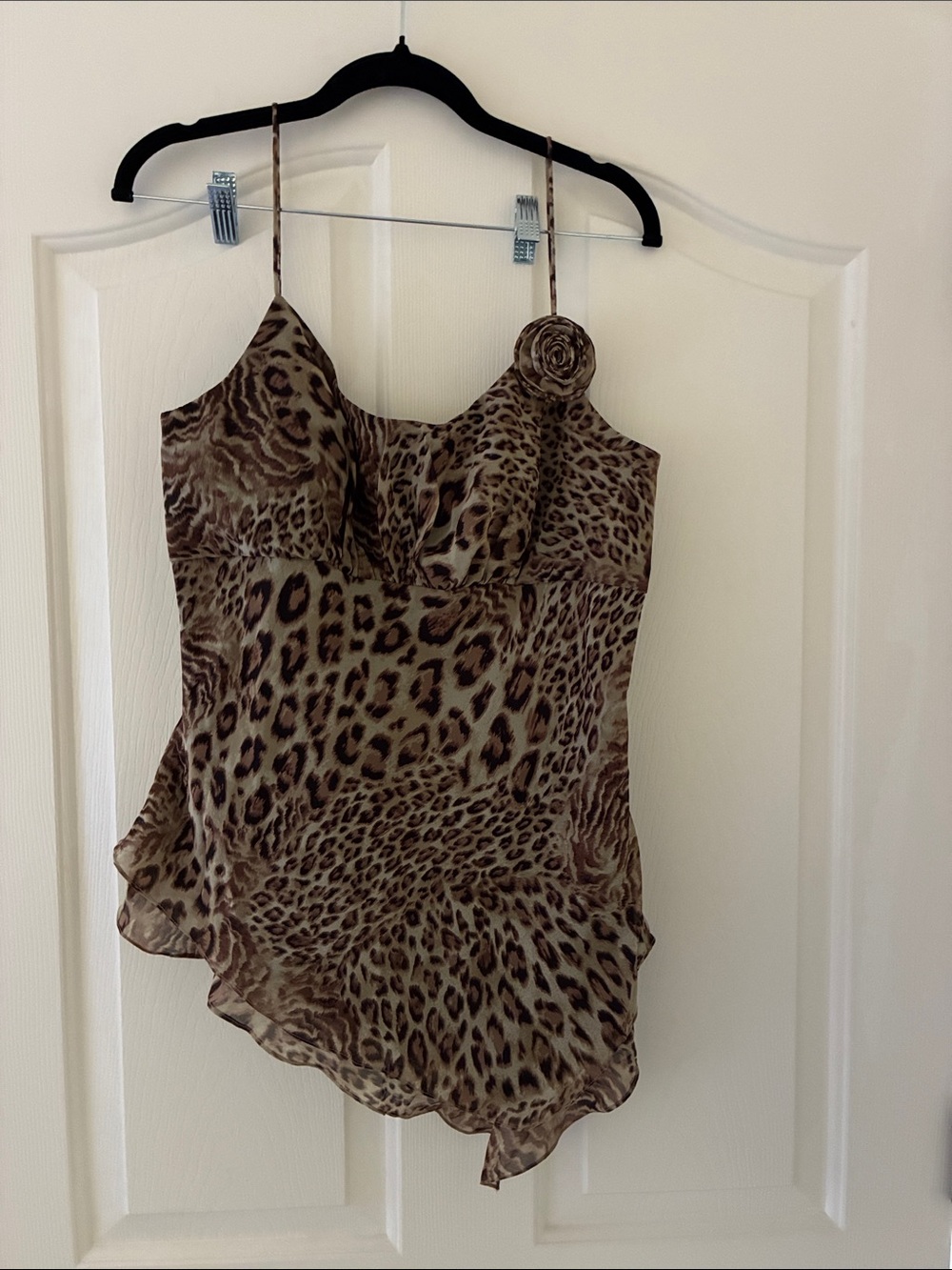 Jackie Jon Leopard-Print Asymmetric Cami Top in Brown, Green & Black